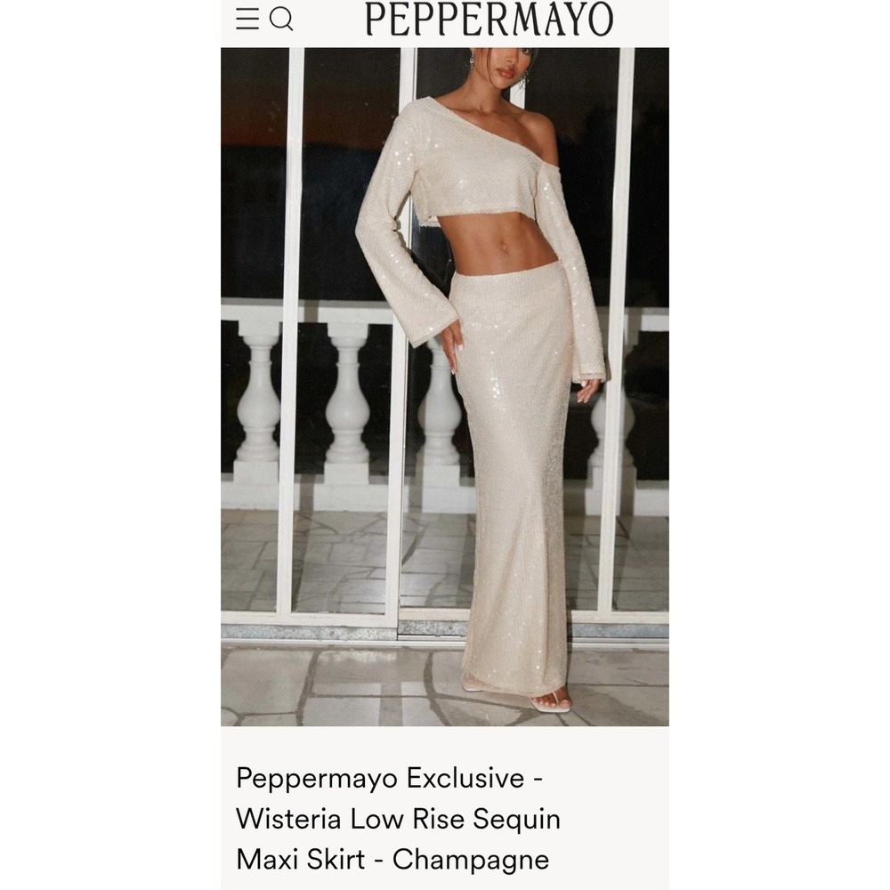 Peppermayo Wisteria Low Rise Sequin Maxi Skirt Champagne AU12 US8 L‎